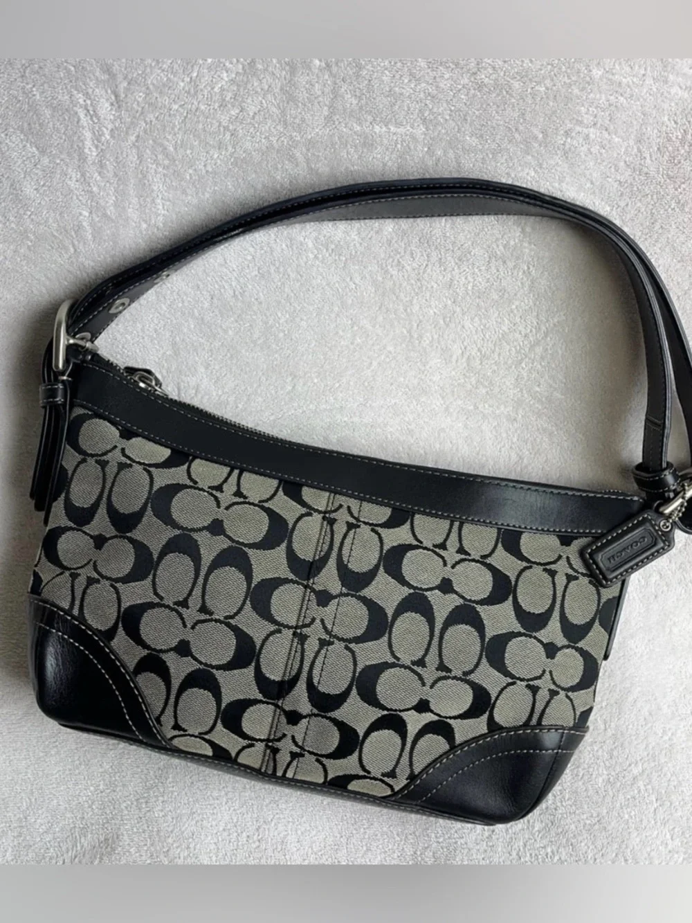 Coach Vintage Black and Gray Signature Jacquard Shoulder Bag